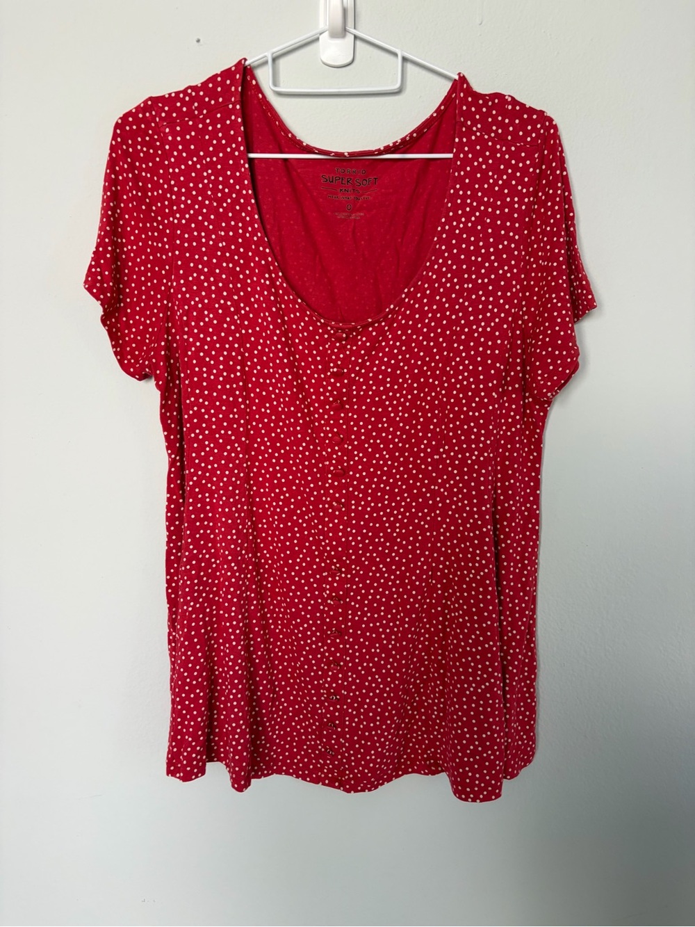 TORRID Red Scoop Neck Short Sleeve Polka Dot Top